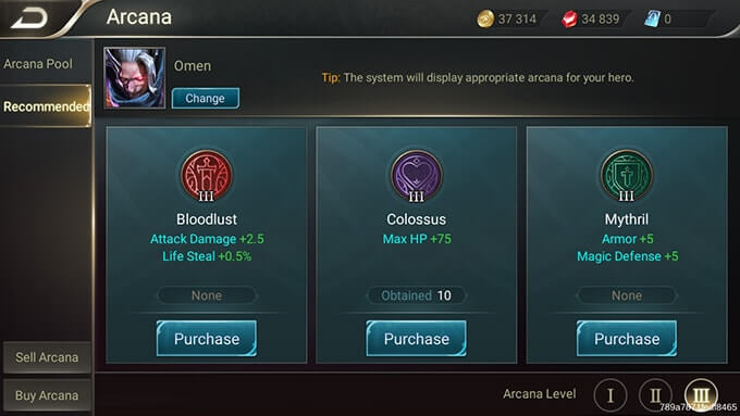 Omen Arcana Recommended in Arena of Valor