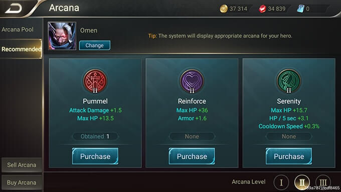 Omen Arcana Recommended in Arena of Valor