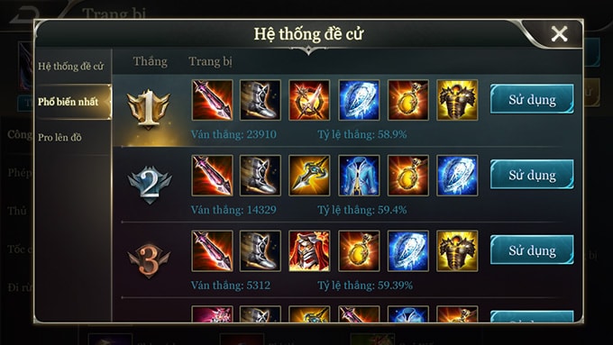 Most popular builds for Omen in Vietnam server