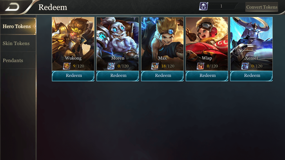 Arena of Valor heroes tokens