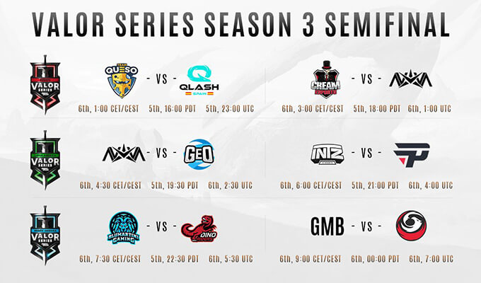 Valor Series Season 3 Semifinal Schedules