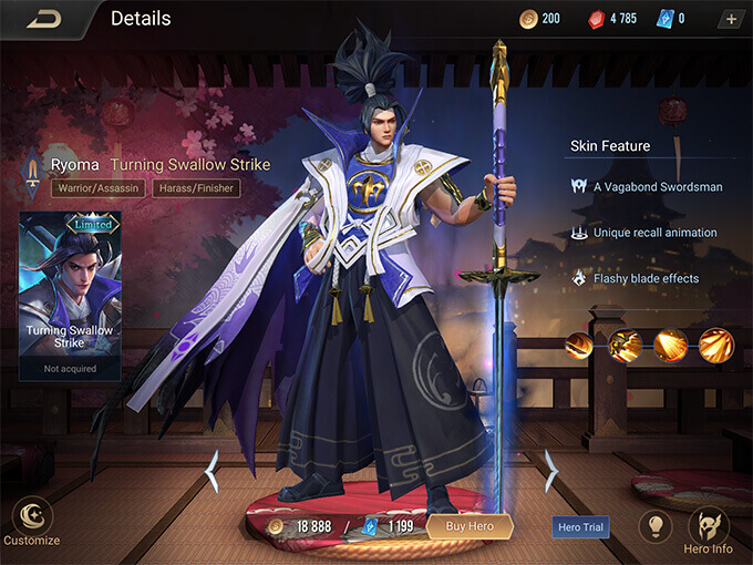 Ryoma new skin Turning Swallow Strike now available!