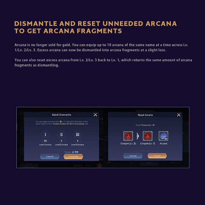 DISMANTLE AND RESET UNNEEDED ARCANA TO GET ARCANA FRAGMENTS