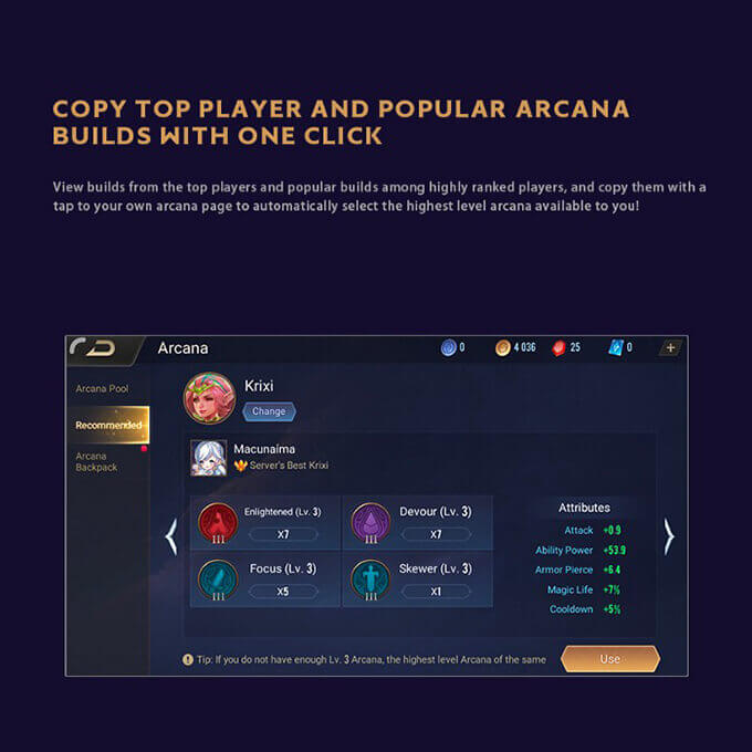 COPY TOP PLAYER AND POPULAR ARCANA BUILDS WITH ONE CLICK