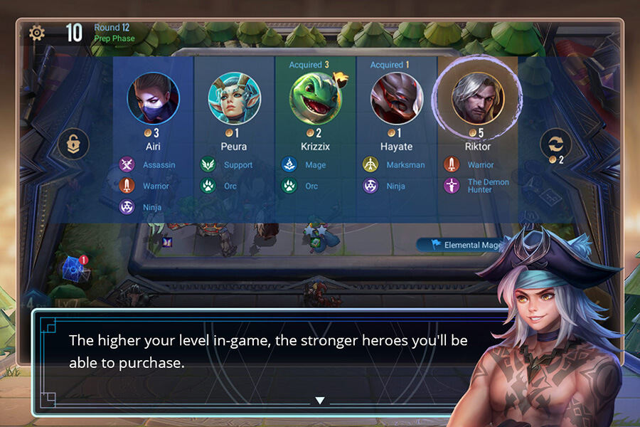 The higher your level in-game, the stronger heroes you'll be able to purchase.