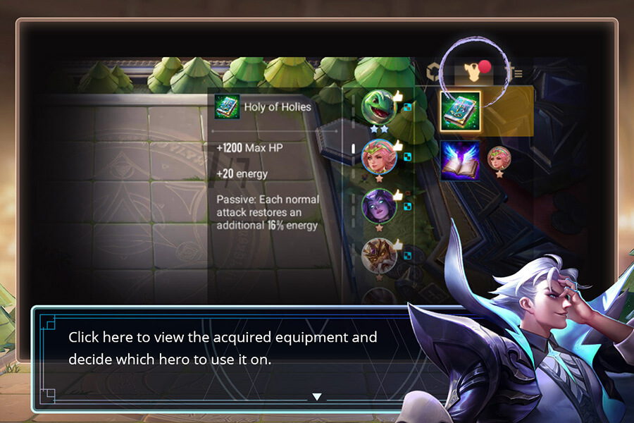 Click here to view the acquired equipment and decide which heroes to use it on.