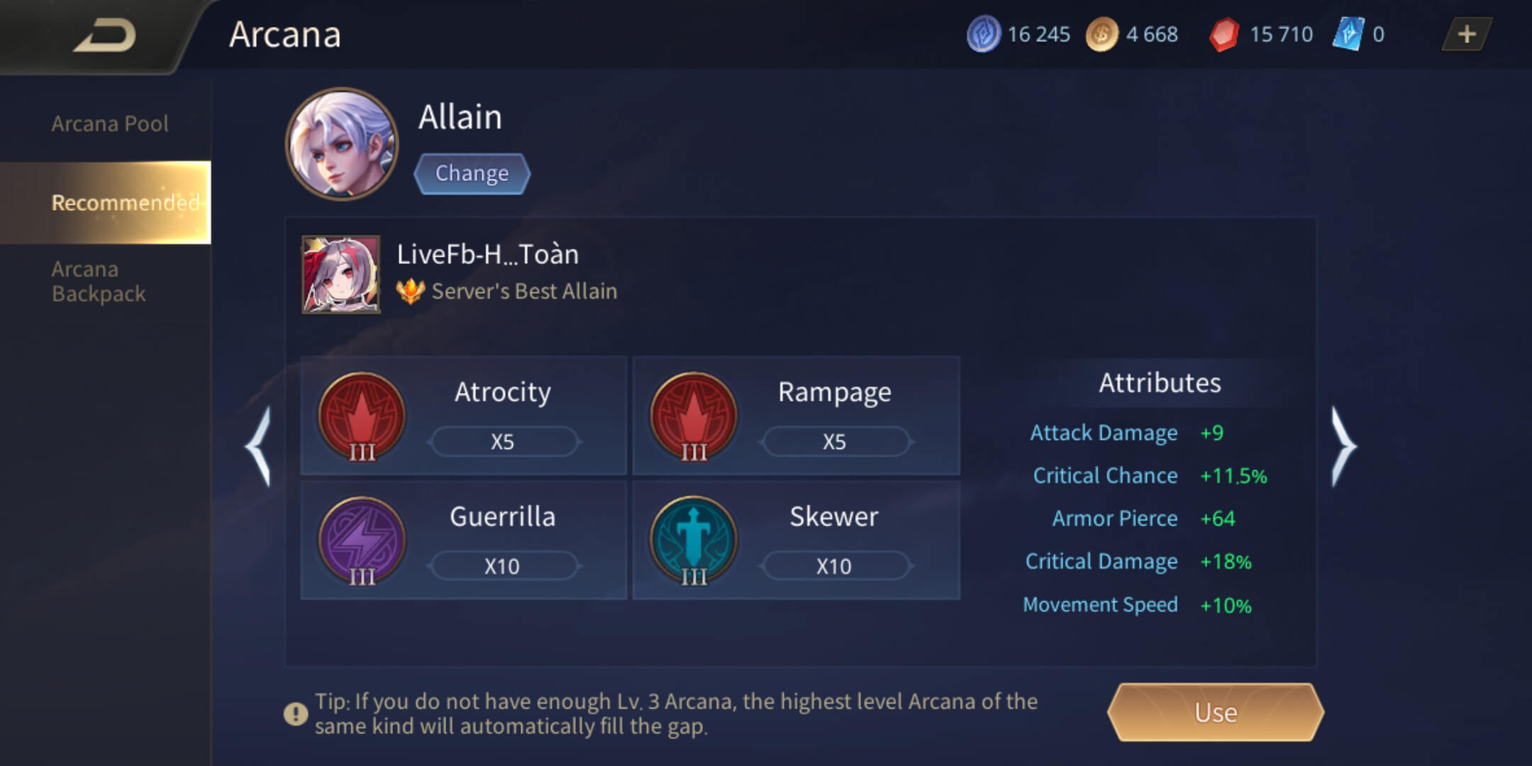Allain Arcana Recommended