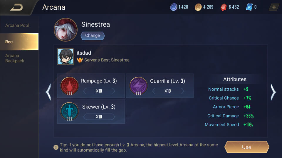 Sinestrea Arcana Recommended