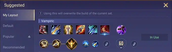 Quick Armory sets in the Hero menu