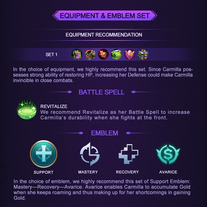 Mobile Legends: Bang Bang Hero Academy Carmilla - Equipment and Emblem Set