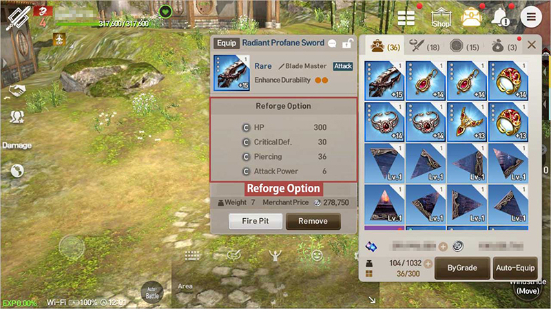 Reforge Options can be changed via reforging equipment, and the number of changeable options differs based on equipment grade.