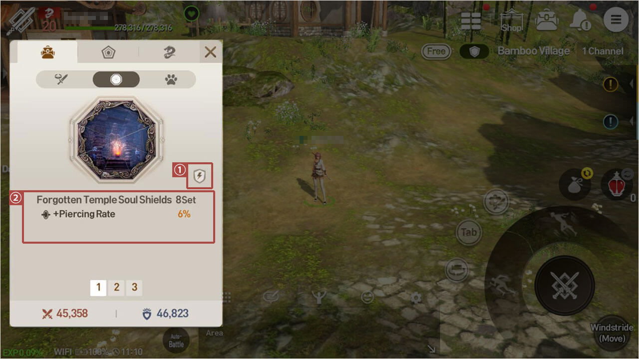 Soul Shields also have a total of 3 slots. Tap the slot number to change between different sets