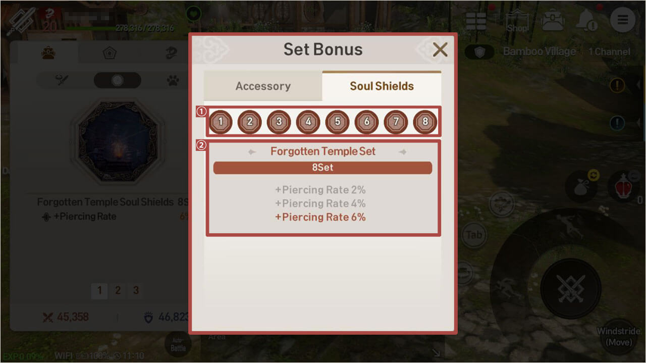 This area displays the Set Bonus of currently equipped Soul Shields