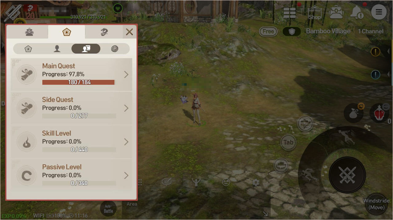 Check on the status of content that helps increase your character's stats through this tab