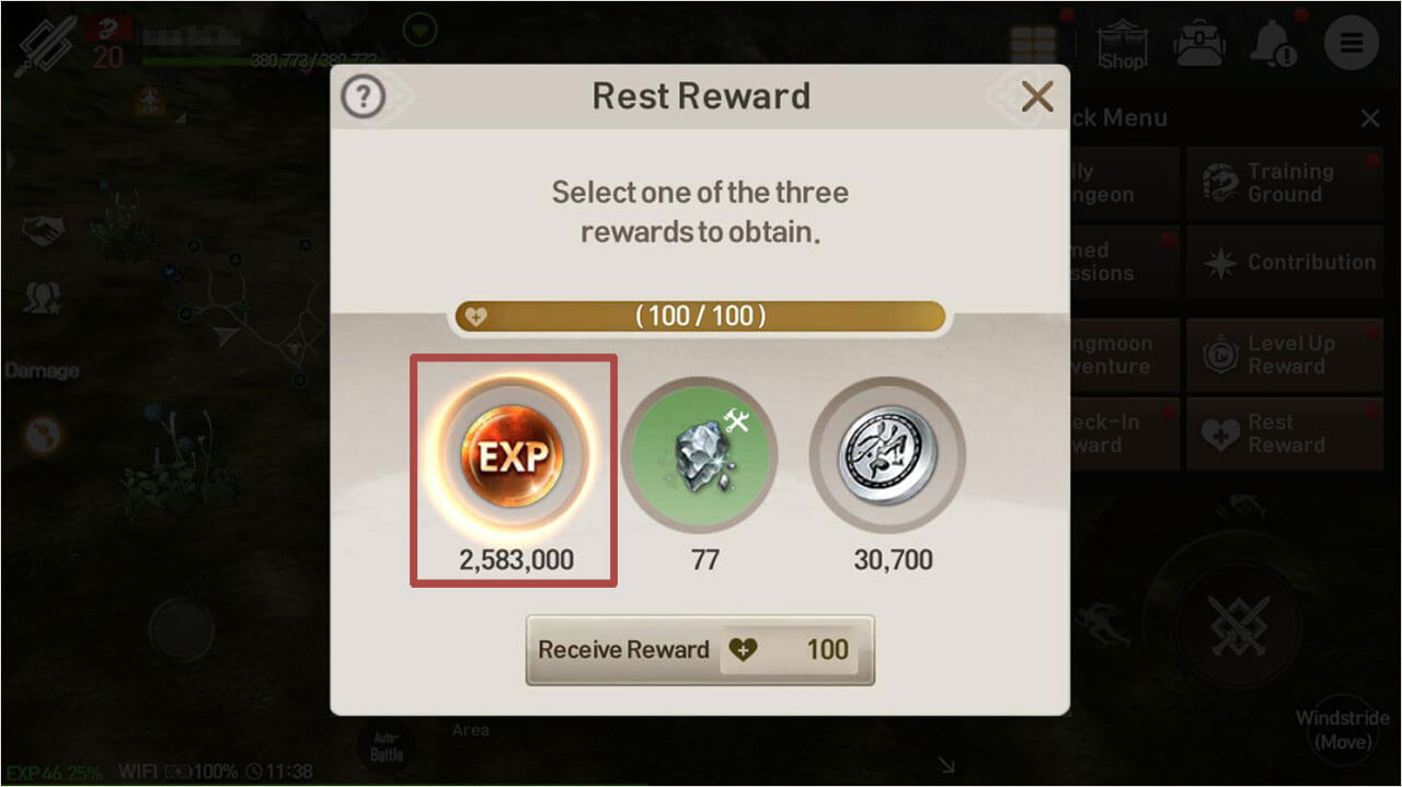 You can also use rest rewards, gained from time spent not logged into the game, to get more XP