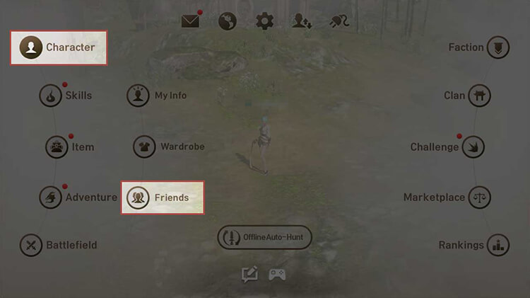 You can also tap [Menu] from the main screen, then [Character], then [Friends] to pull up the same menu