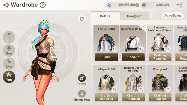 Preview outfits on other races or change and view different character poses
