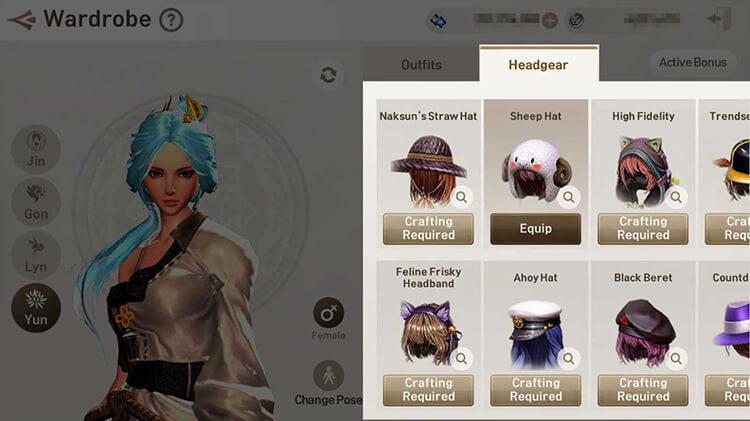 Headgear can also be equipped or previewed in the same manner as outfits