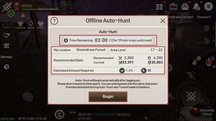 Open up Power-Saving Mode in a normal hunting area, then tap [Offline Auto-Hunt] to begin