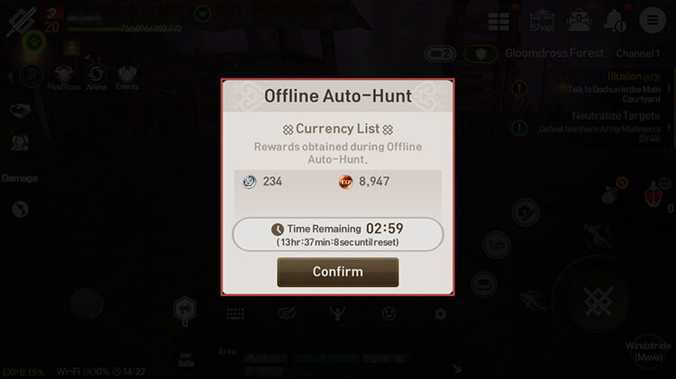 Offline Auto-Hunt has a daily allotment of 3 hours