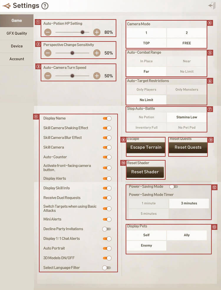 Choose various settings to suit your playstyle.