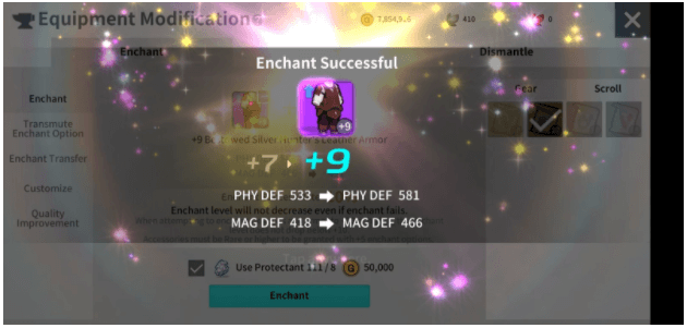 Enchantment has a rate of success, and starting from +10 the enchant stage does not drop below 10.