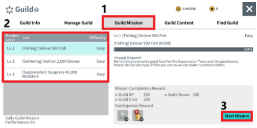 The Guild Mission to be performed can be selected by the Guild Leader and the Vice Guild Leader