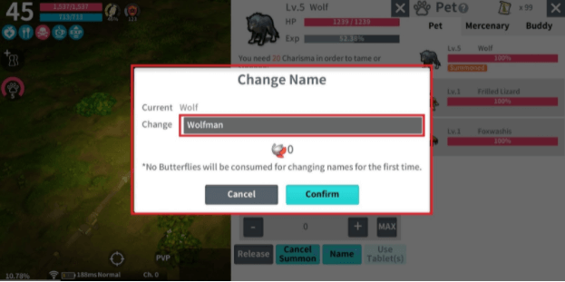 Go to Name to give pets a unique name or change a pet's name.