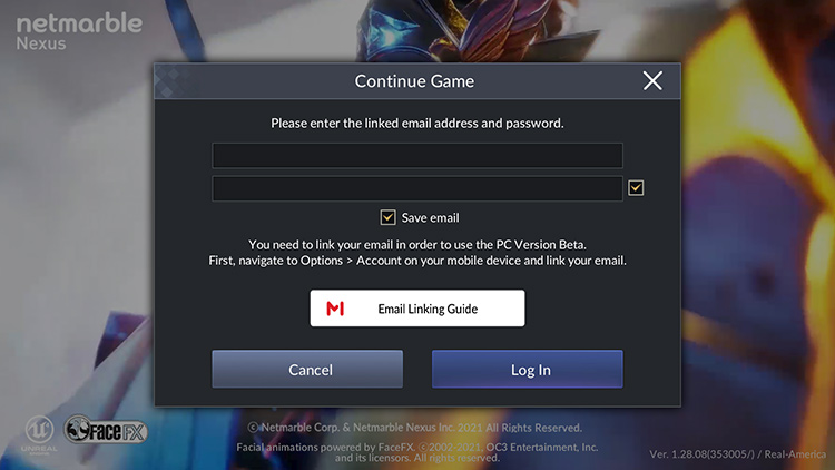 Log in on the PC Version with the email account linked through mobile