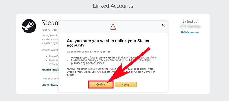 Unlink your Amazon and Steam accounts